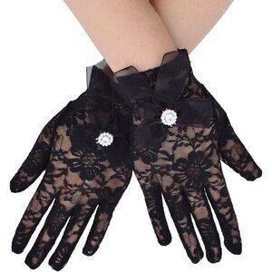 Women's Short St126b-Back Lace Open Half Finger Gloves Wedding Party Prom
